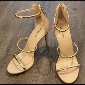 Bebe Berdine Nude and Gold Heels